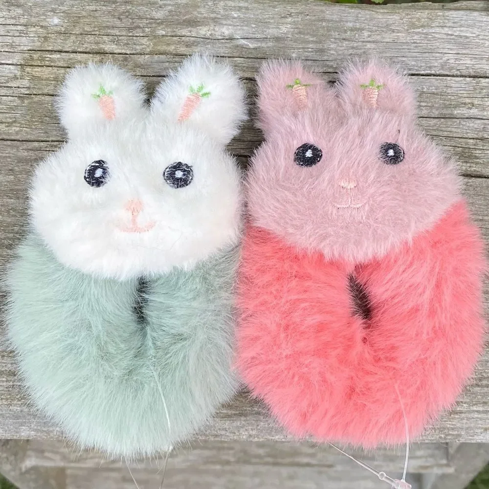 New NWOT Lot of Two (2) Easter Bunny Scrunchies Ponytail Holders Spring OS